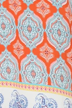Rebellious Fashion Orange Paisley Print Bardot Frill Trim Dress - Tanya