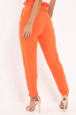 Rebellious Fashion Orange Paper Bag Tie Waist Cigarette Trousers - Karmen