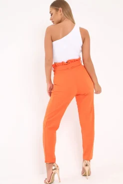 Rebellious Fashion Orange Paper Bag Tie Waist Cigarette Trousers - Karmen