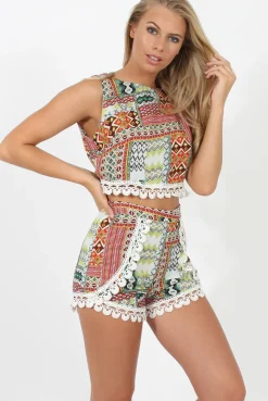 Rebellious Fashion Orange Patterned Low Tie Back Co-ord- Meg