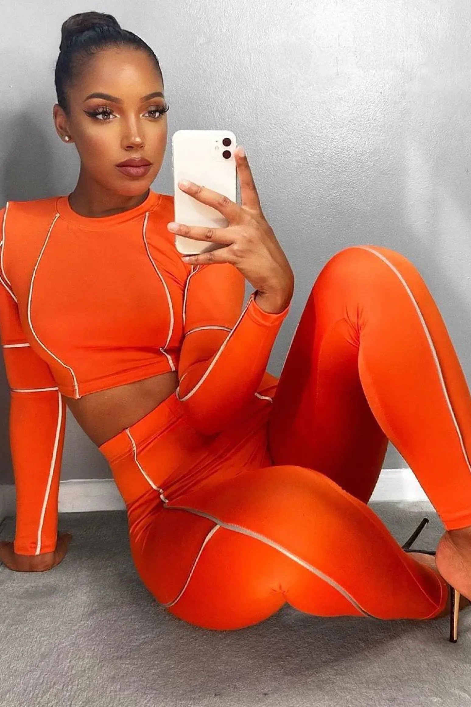 Rebellious Fashion Orange Piped Crop Top Legging Co-ord - Deona