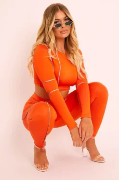 Rebellious Fashion Orange Piped Crop Top Legging Co-ord - Deona