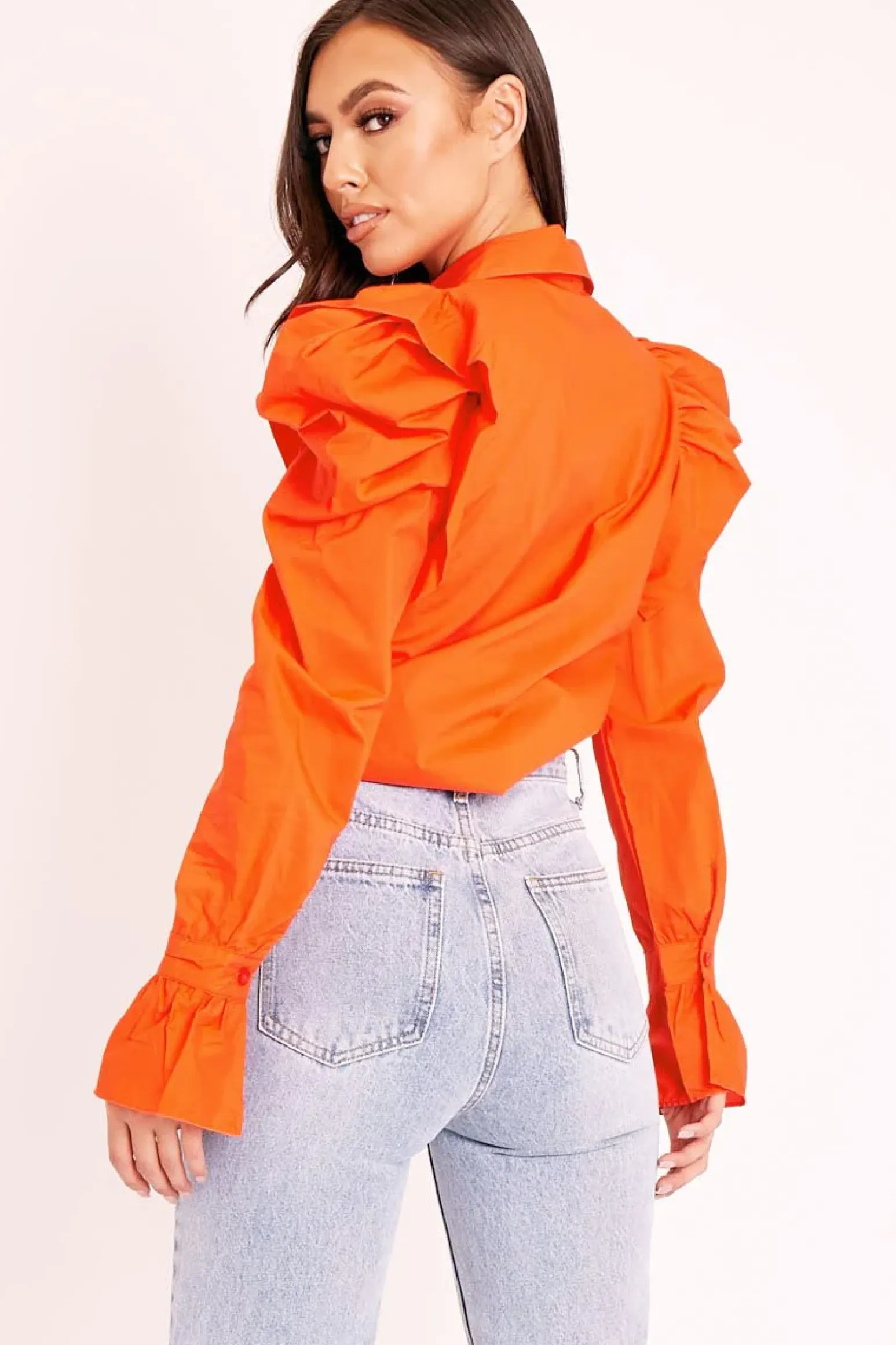 Rebellious Fashion Orange Pleated Shoulder Fluted Sleeve Shirt - Maize