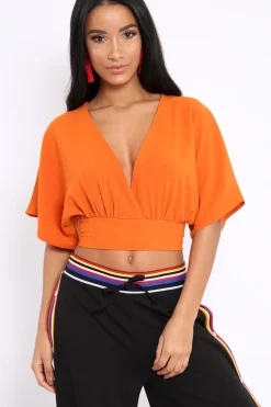 Rebellious Fashion Orange Plunge Crop Top - Suzanne