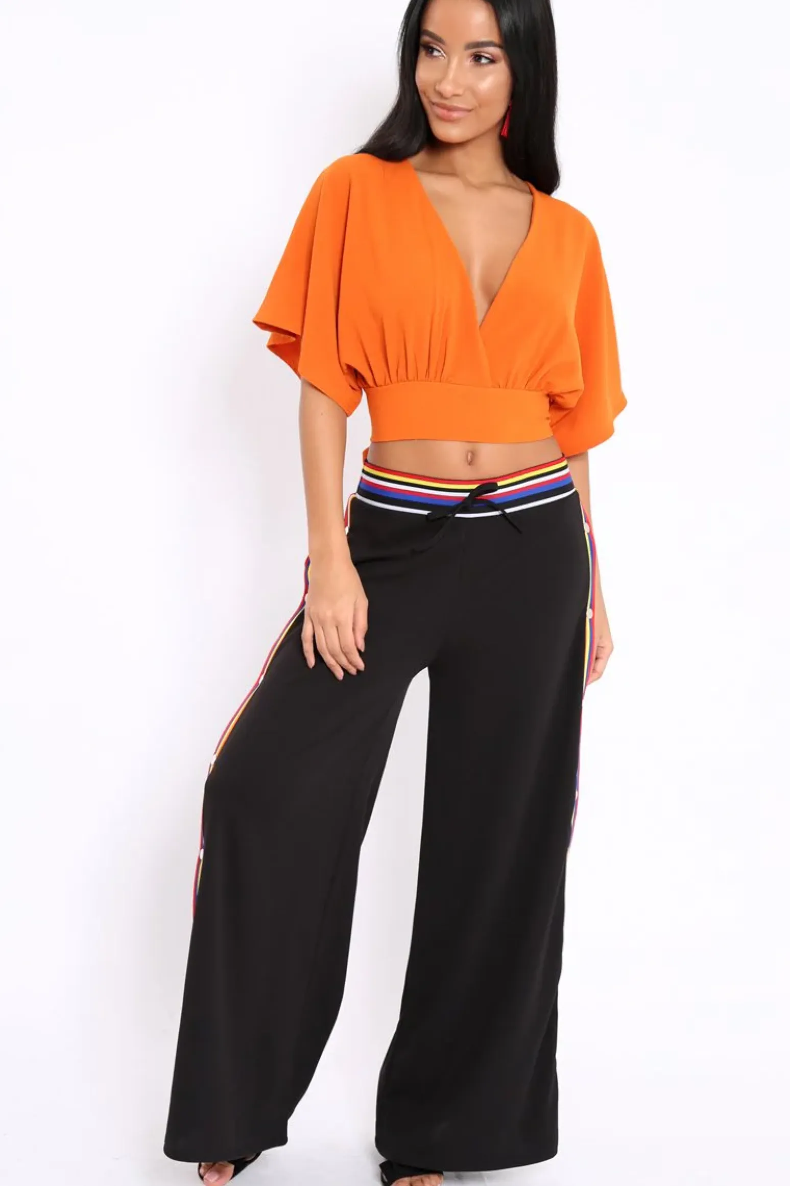 Rebellious Fashion Orange Plunge Crop Top - Suzanne