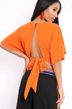 Rebellious Fashion Orange Plunge Crop Top - Suzanne