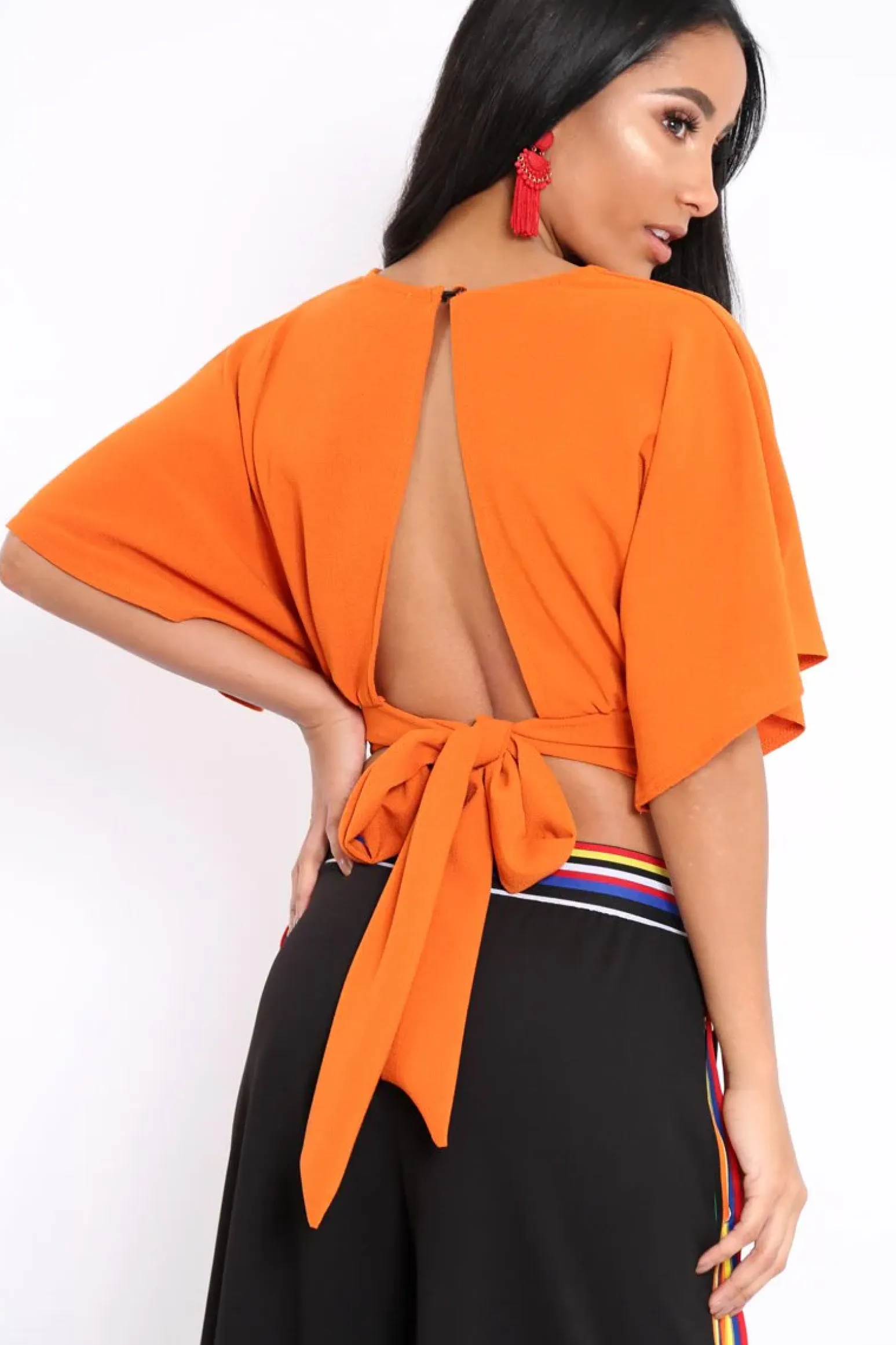 Rebellious Fashion Orange Plunge Crop Top - Suzanne