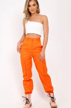 Rebellious Fashion Orange Pocket High Waist Cargo Cuffed Trousers - Galya