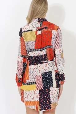 Rebellious Fashion Orange Print Shirt Dress - Marlene
