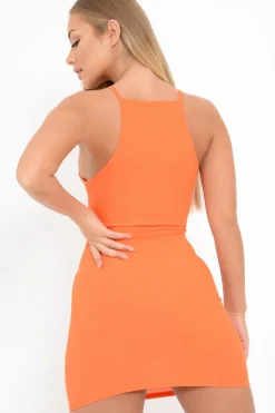 Rebellious Fashion Orange Racer Back Bodycon Dress - Maye