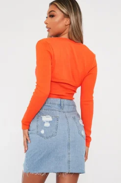 Rebellious Fashion Orange Ribbed Arm Warmer Crop Top - Zylee