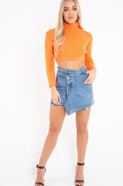 Rebellious Fashion Orange Rib Roll Neck Crop Jumper - Hayvin