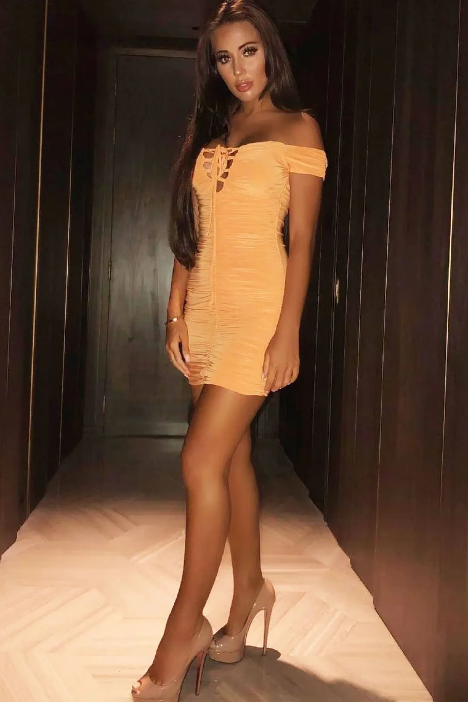 Rebellious Fashion Orange Ruched Slinky Lace Up Dress - Rosina
