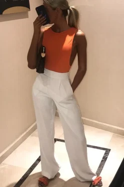 Rebellious Fashion Orange Side Boob Bodysuit - Adrionna