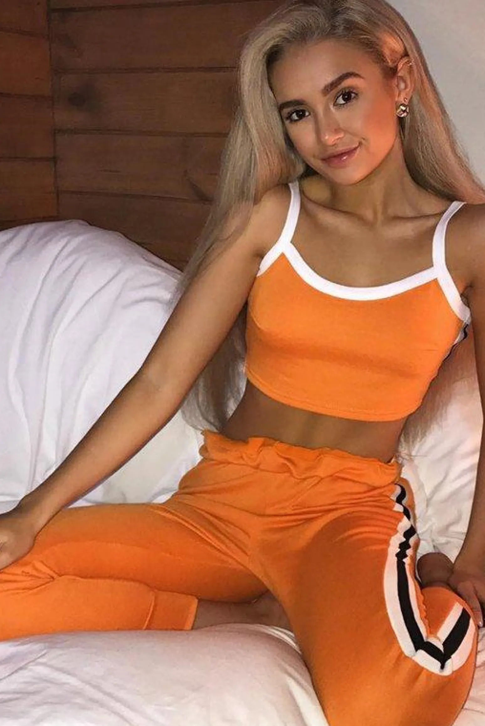 Rebellious Fashion Orange Side Sportswear Stripe Loungewear Set - Tiffie