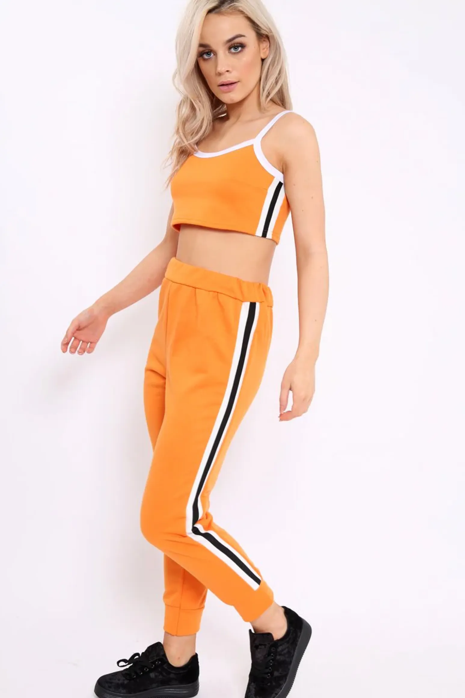Rebellious Fashion Orange Side Sportswear Stripe Loungewear Set - Tiffie
