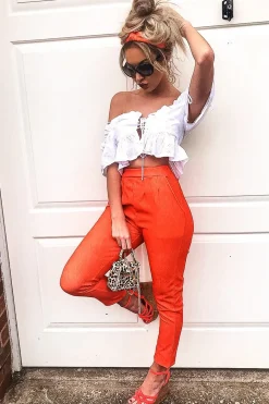 Rebellious Fashion Orange Snake Print Crepe Tapered Trousers - Giulia