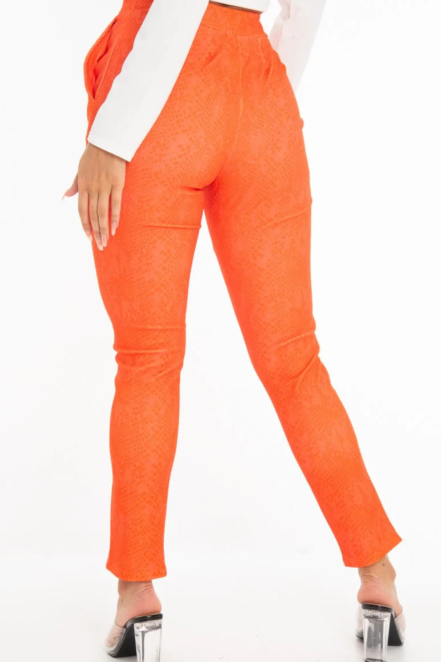 Rebellious Fashion Orange Snake Print Crepe Tapered Trousers - Giulia