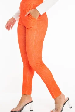 Rebellious Fashion Orange Snake Print Crepe Tapered Trousers - Giulia
