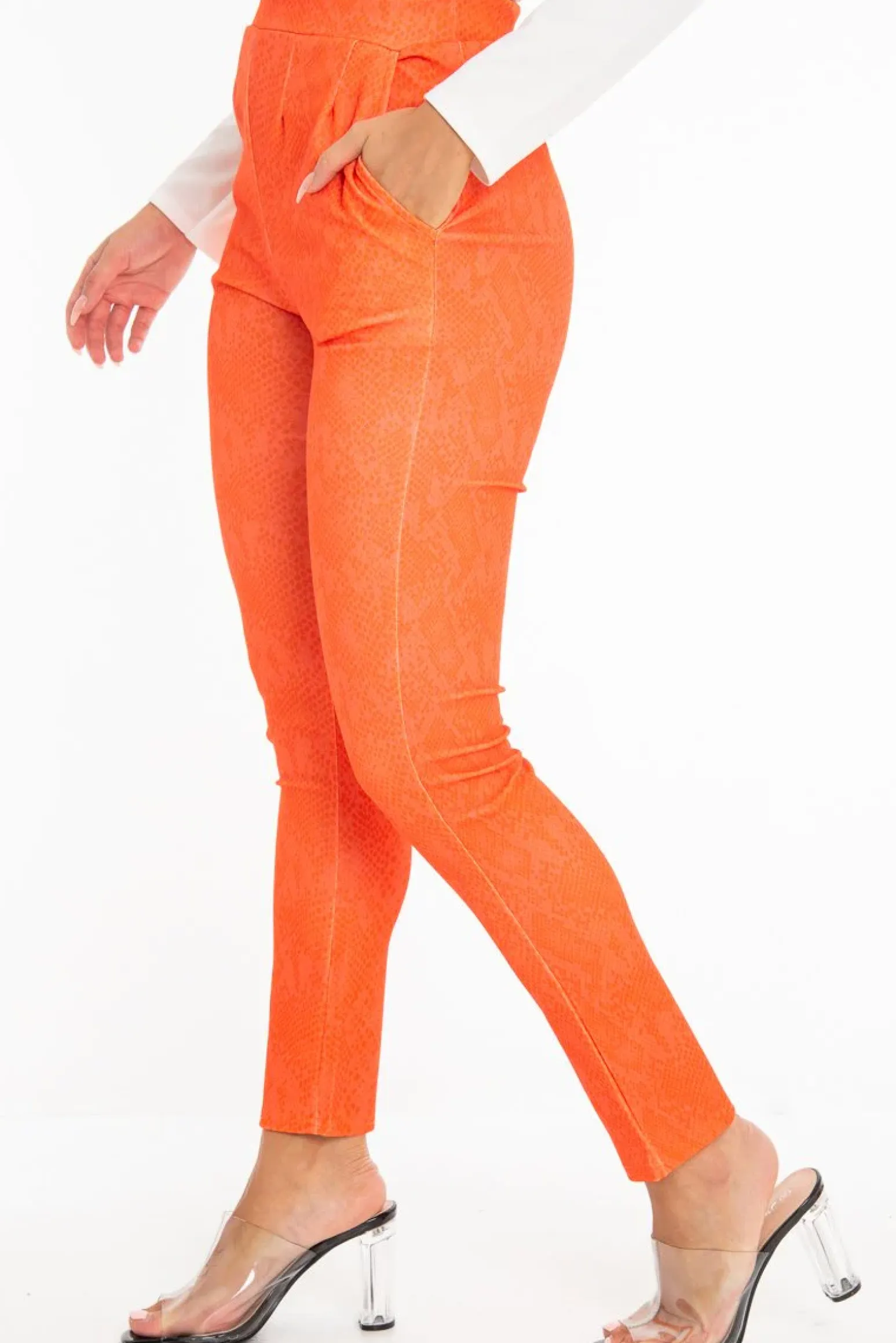 Rebellious Fashion Orange Snake Print Crepe Tapered Trousers - Giulia