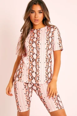 Rebellious Fashion Orange Snake T-shirt Cycling Short Set - Alissandra