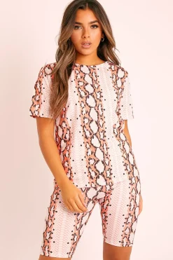 Rebellious Fashion Orange Snake T-shirt Cycling Short Set - Alissandra