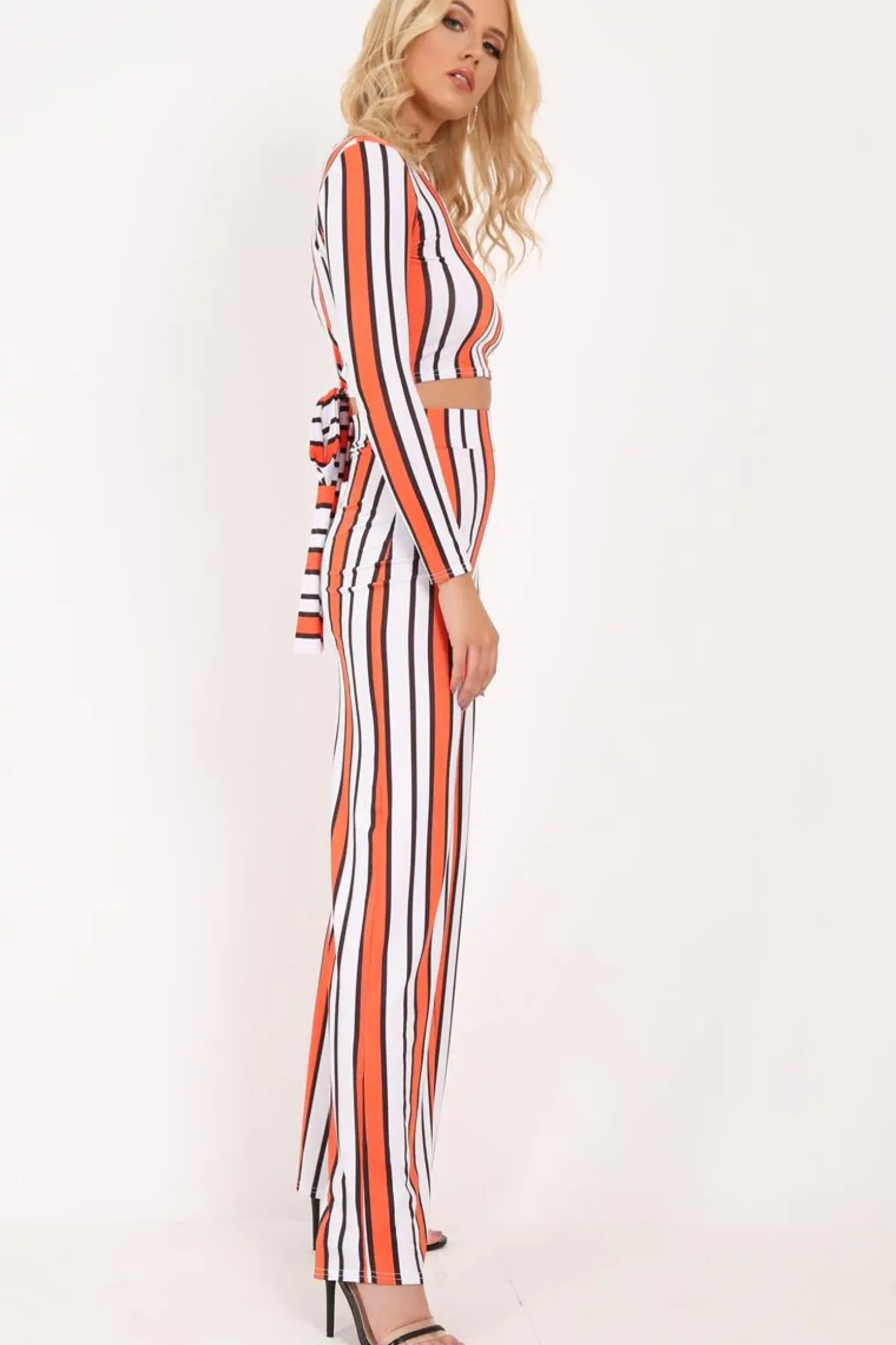 Rebellious Fashion Orange Stripe Crop Top Wide Leg Co-Ord - Ivette
