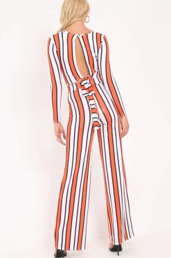 Rebellious Fashion Orange Stripe Crop Top Wide Leg Co-Ord - Ivette