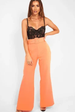 Rebellious Fashion Orange Tailored Wide Leg Belted Trousers - Chenelle