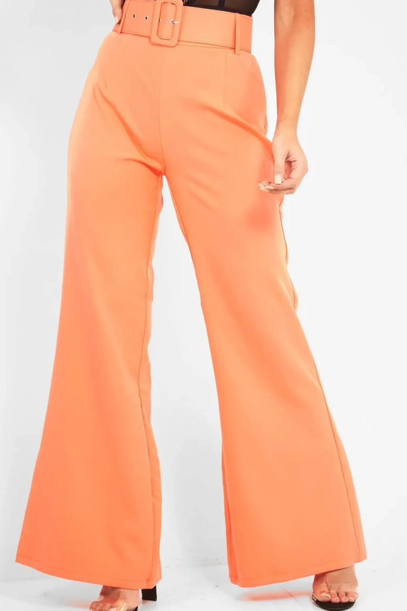 Rebellious Fashion Orange Tailored Wide Leg Belted Trousers - Chenelle