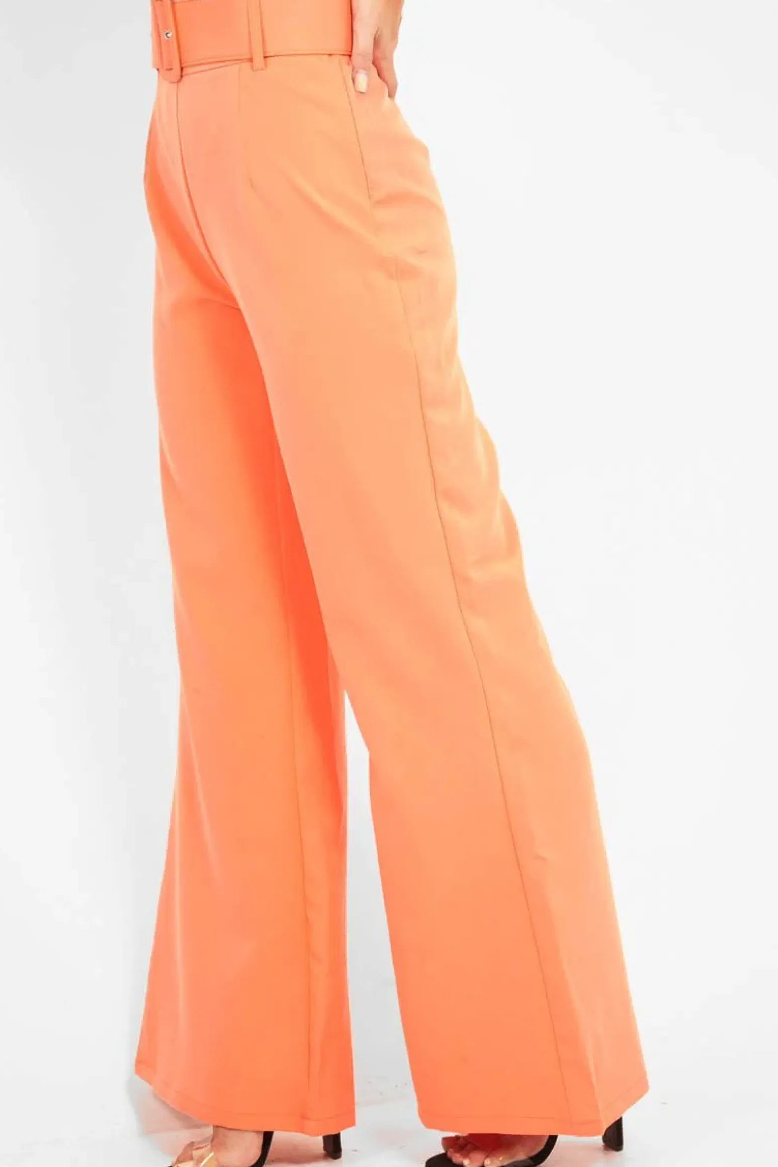 Rebellious Fashion Orange Tailored Wide Leg Belted Trousers - Chenelle