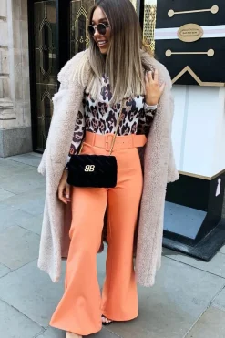 Rebellious Fashion Orange Tailored Wide Leg Belted Trousers - Chenelle
