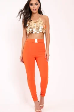 Rebellious Fashion Orange Tapered Trousers With Gold Buckle - Zyana