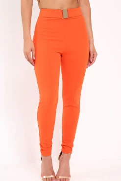 Rebellious Fashion Orange Tapered Trousers With Gold Buckle - Zyana