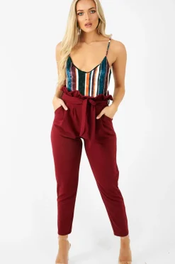 Rebellious Fashion Orange Teal Crushed Velvet Bodysuit - Jozlyn
