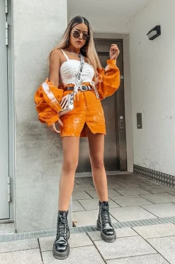 Rebellious Fashion Orange Tie Dye Denim Jacket Skirt Co-ord - Aadya
