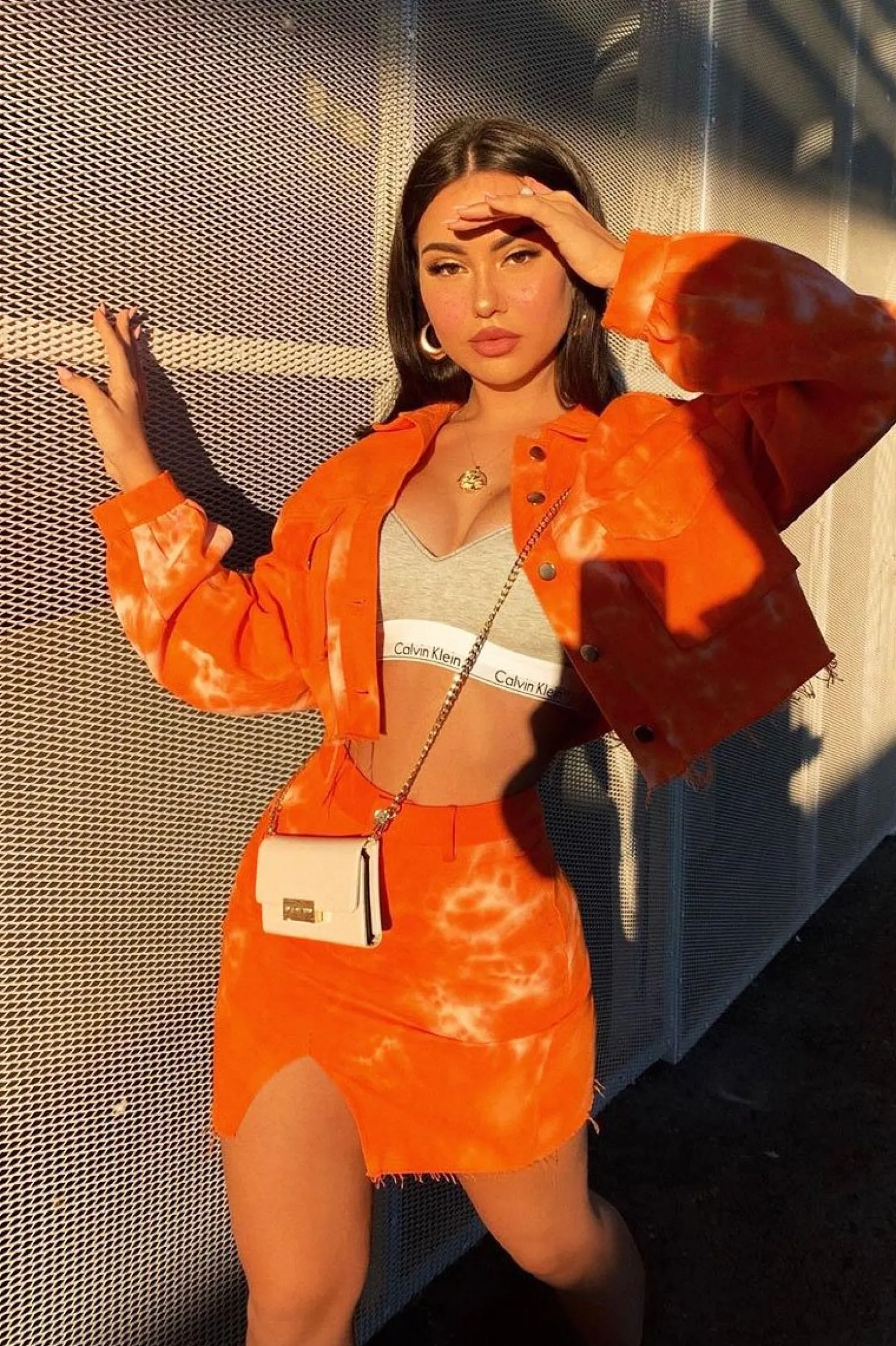 Rebellious Fashion Orange Tie Dye Denim Jacket Skirt Co-ord - Aadya