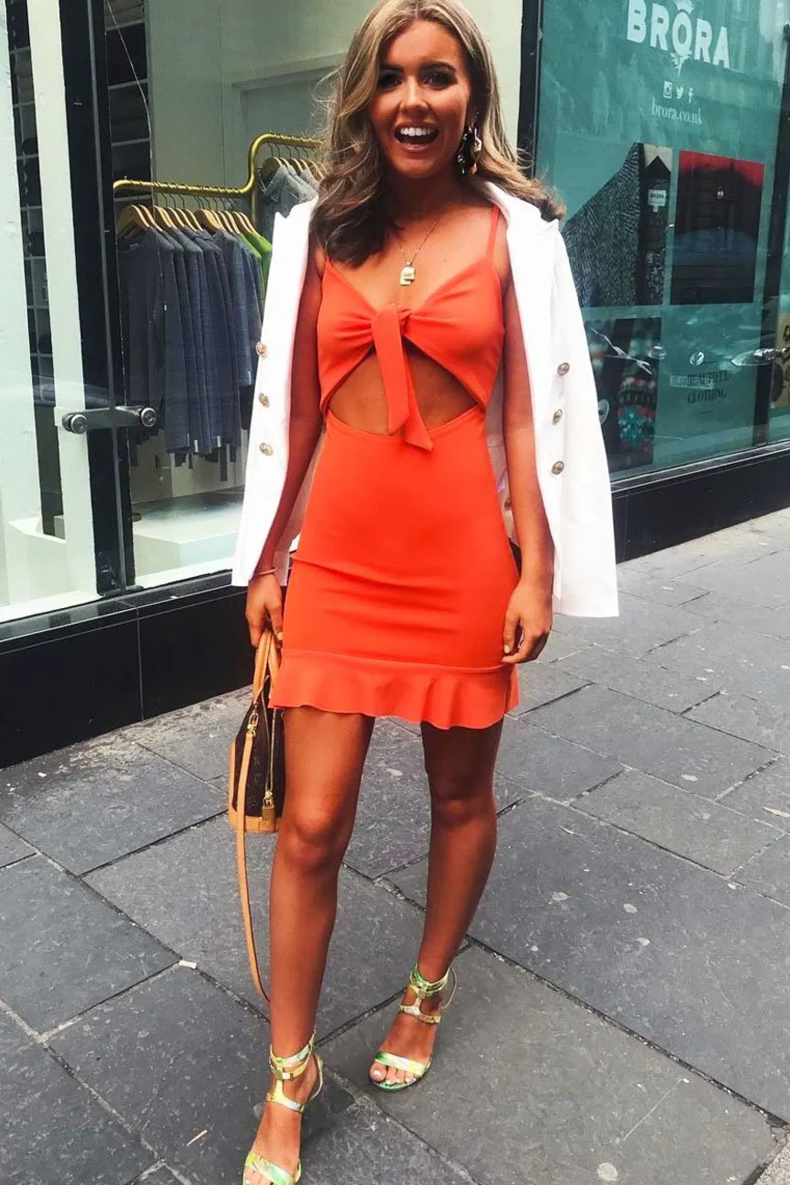 Rebellious Fashion Orange Tie Front Ruffle Hem Mini Dress - Darianna