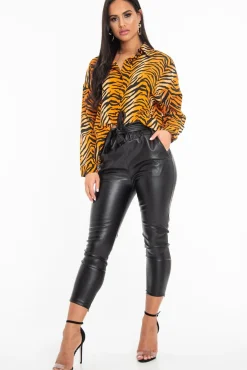 Rebellious Fashion Orange Tiger Print Button Down Shirt - Katy