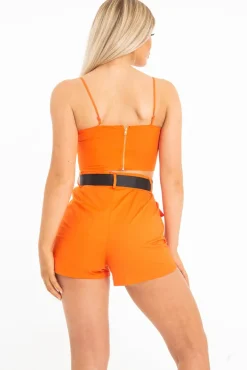 Rebellious Fashion Orange Utility Pocket Crop Top and Shorts Co-ord -Juri