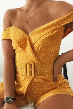 Rebellious Fashion Orange White Polka Dot Belted Wrap Playsuit - Grace