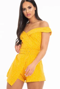 Rebellious Fashion Orange White Polka Dot Belted Wrap Playsuit - Grace