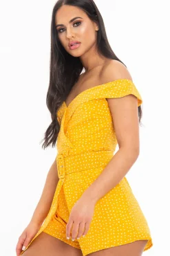 Rebellious Fashion Orange White Polka Dot Belted Wrap Playsuit - Grace