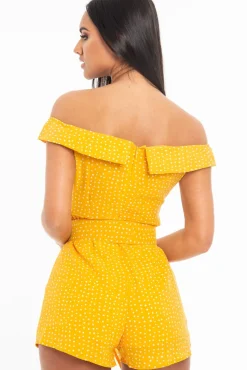 Rebellious Fashion Orange White Polka Dot Belted Wrap Playsuit - Grace