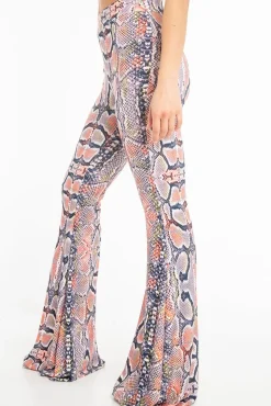 Rebellious Fashion Orange Yellow Black Snake Print Flared Trousers - Mianna