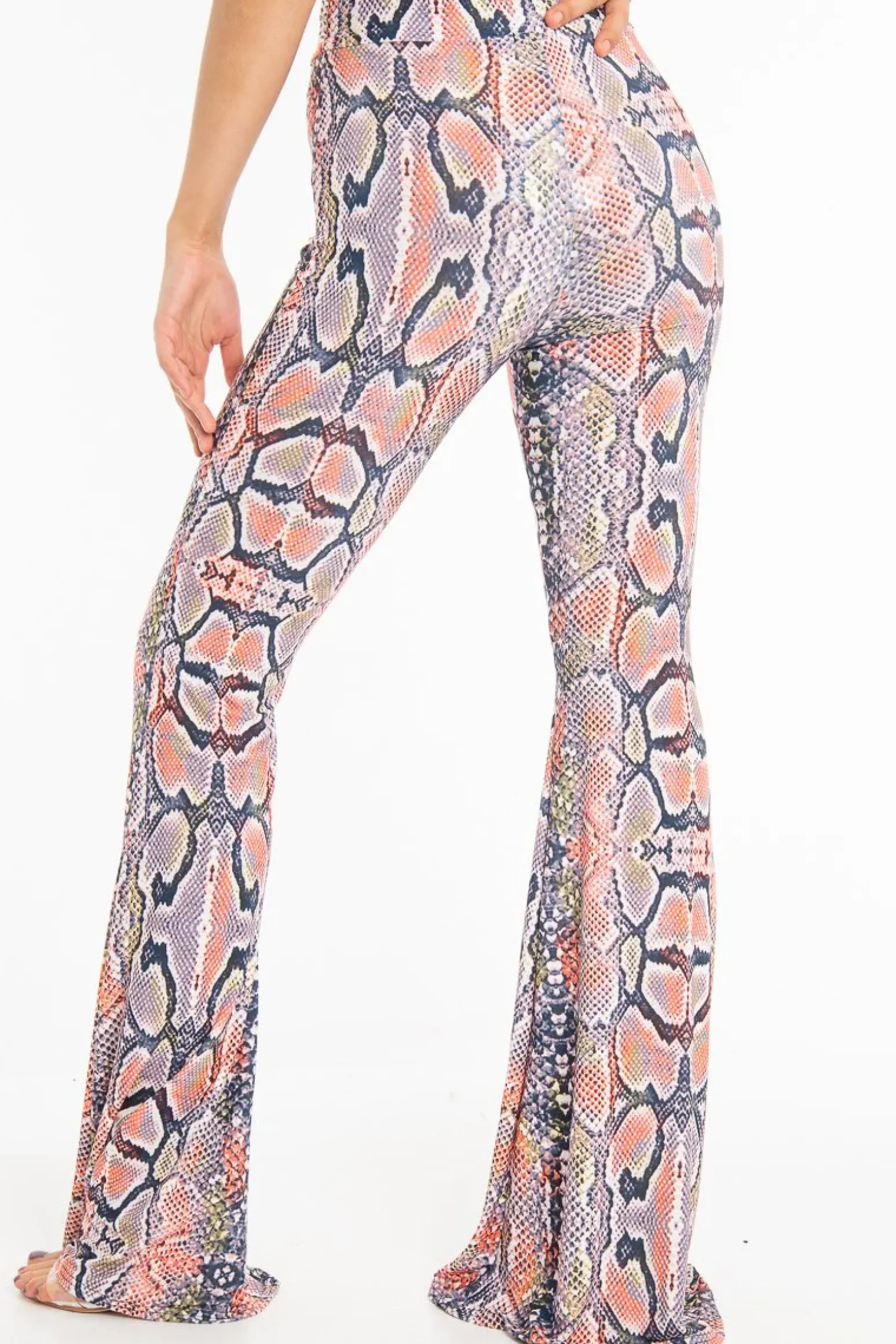 Rebellious Fashion Orange Yellow Black Snake Print Flared Trousers - Mianna