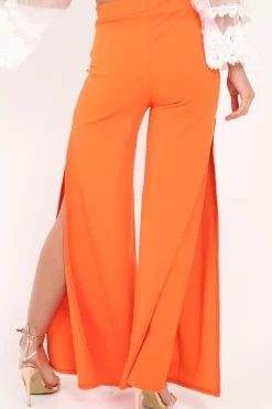 Rebellious Fashion Orange Zip Front High Waisted Flare Trousers - Gerta