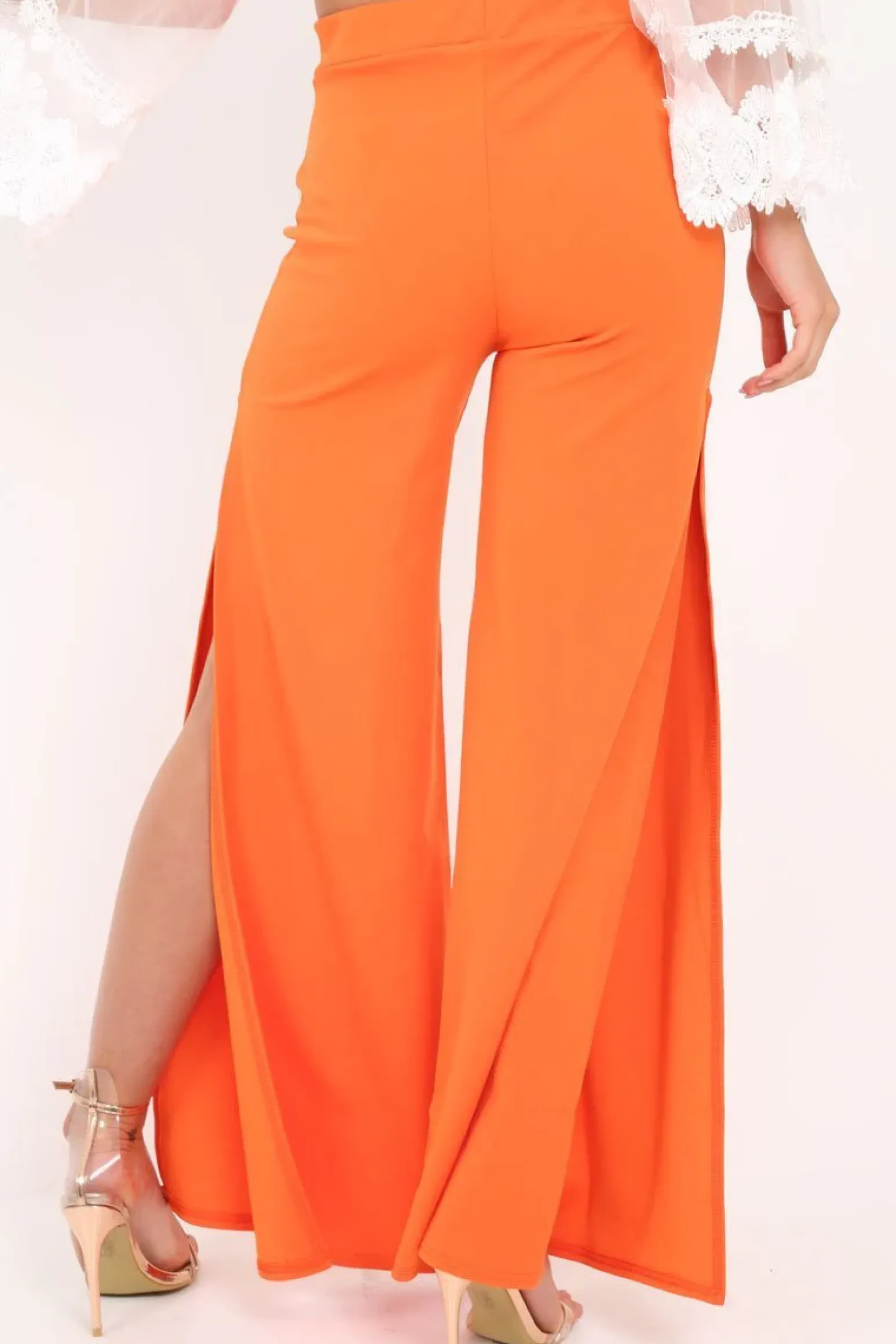 Rebellious Fashion Orange Zip Front High Waisted Flare Trousers - Gerta