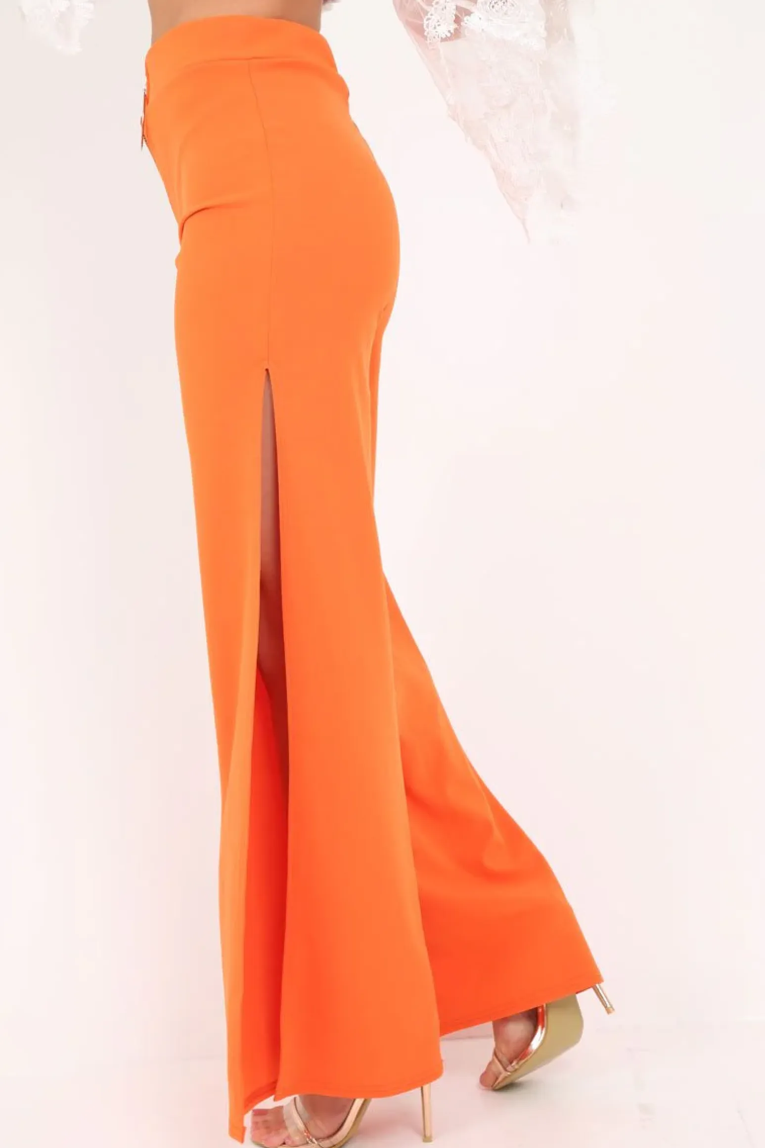 Rebellious Fashion Orange Zip Front High Waisted Flare Trousers - Gerta