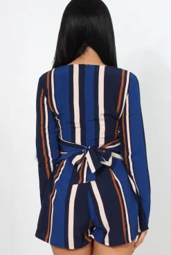 Rebellious Fashion Orea Navy Striped Playsuit
